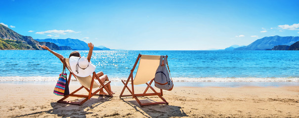 Woman Enjoying Sunbathing at Beach