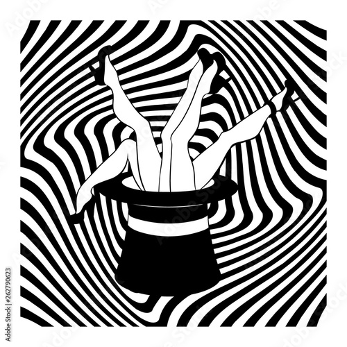 Vector poster with hand drawn creative illustration of legs in top hat .