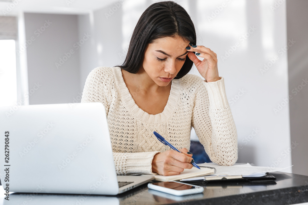 Attractive young woman working with laptop computer Attractive young woman working with laptop computer