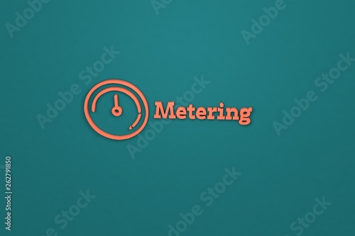 Text Metering with orange 3D illustration and green blue background