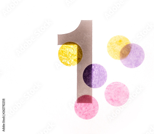 1 number one, graphic black digit and creative typography with colourful wheels, happy birthday