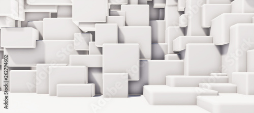 Colorful abstract panoramic background  geometric white matte cube wall.    Car backplate  3D rendering computer digitally generated illustration. 
