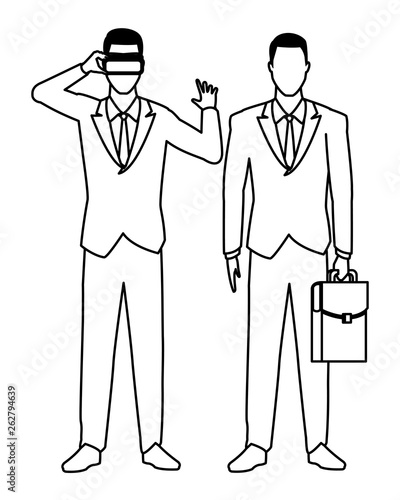 businessmen wearing virtual reality headset black and white © Jemastock