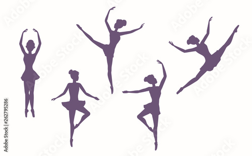 Set of silhouettes of dancing girls on a white background.