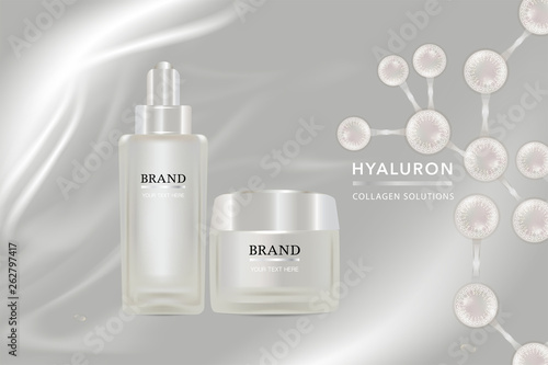 Beauty product, white cosmetic containers with advertising background ready to use, luxury skin care ad, illustration vector.	