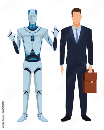 humanoid robot and businessman
