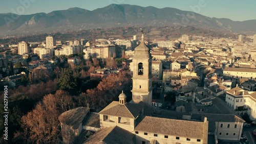 Terni Cathedral and the cityscape in the evening, aerial view. Italy