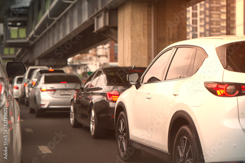 cars jam on street or road with blur flyover © vachcameraman