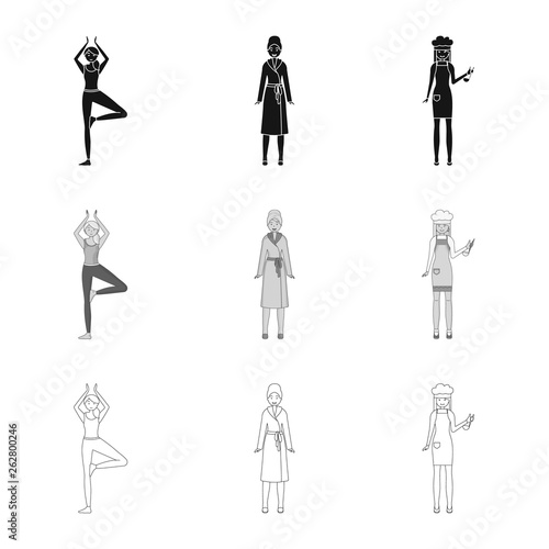 Isolated object of posture and mood icon. Collection of posture and female stock vector illustration.