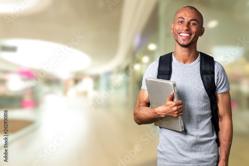 Man laptop student computer isolated holding person