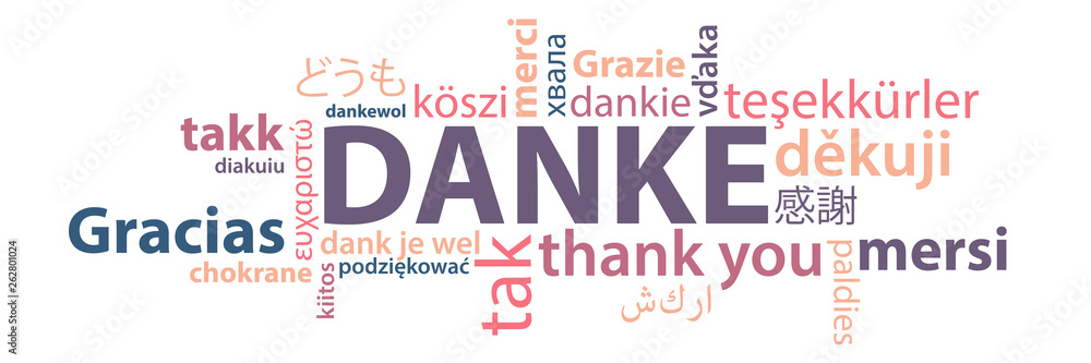 Banner Panorama Danke auf unterschiedlichen Sprachen bunt