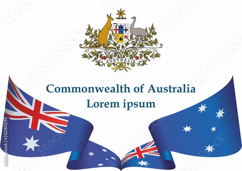 Flag of Australia, Commonwealth of Australia. Template for award design, an official document with the flag of Australia and other uses. Bright, colorful vector illustration.