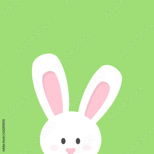 Cute Easter bunny vector illustration graphic. Little rabbit peeking out. White bunny isolated on green background.
