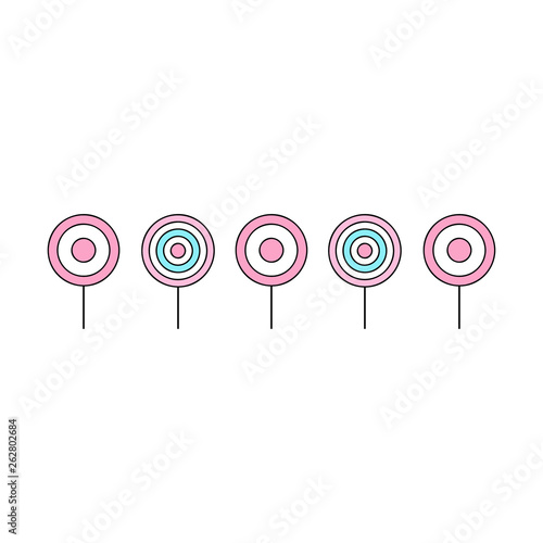 Cute shooting gallery vector outlined illustration. Classic targets in a row.  