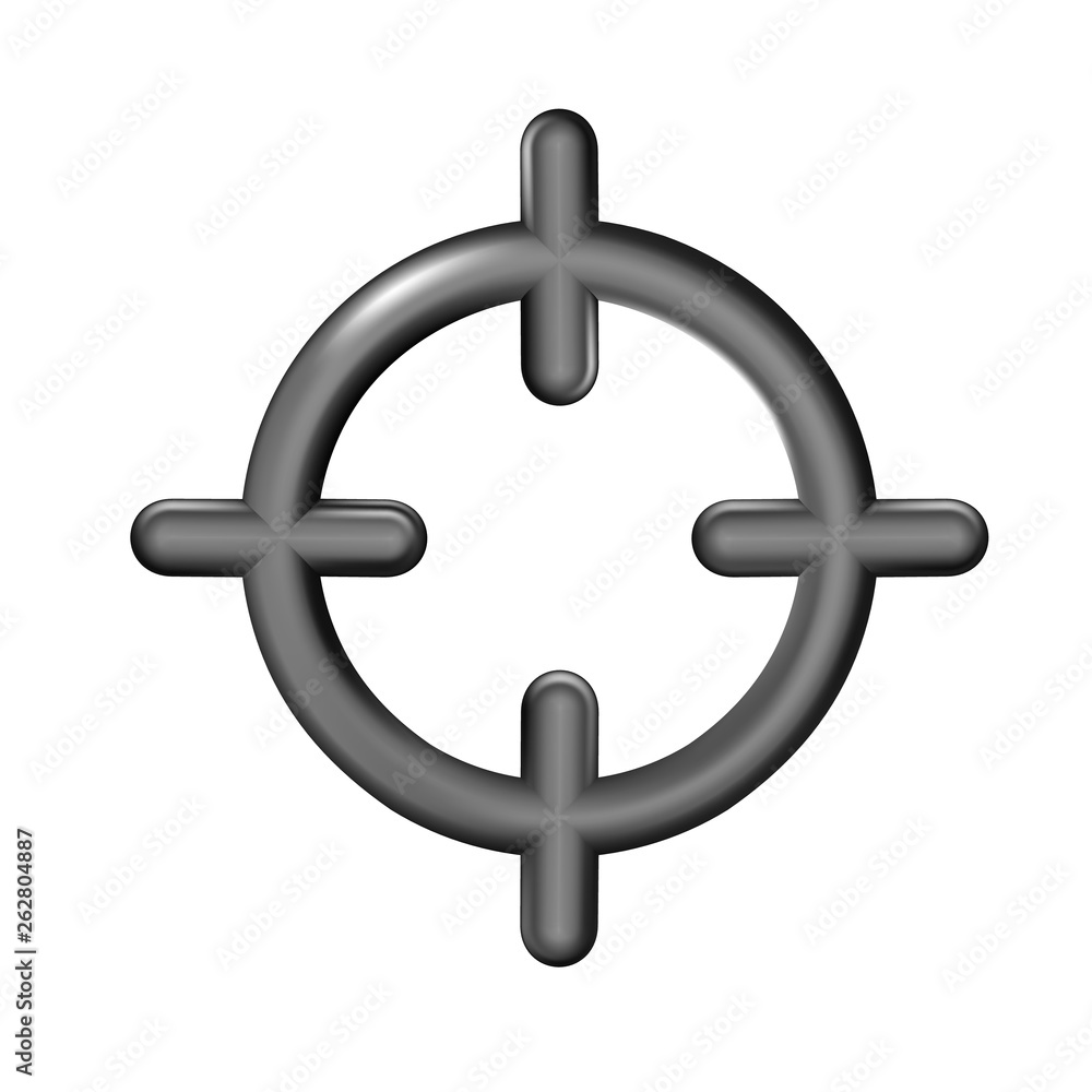 Realistic black plastic toy sight of a sniper rifle icon in trendy 3d style isolated on light background. Aim symbol for web design, target, app, UI. Vector illustration, eps10. Childrens concept game Realistic black plastic toy sight of a sniper rifle icon in trendy 3d style isolated on light background. Aim symbol for web design, target, app, UI. Vector illustration, eps10. Childrens concept game