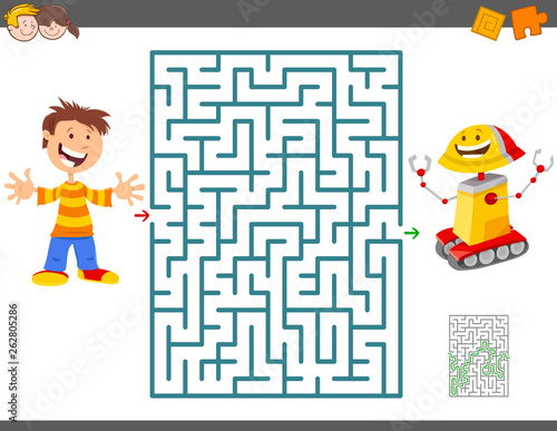 maze game with cartoon boy and toy robot