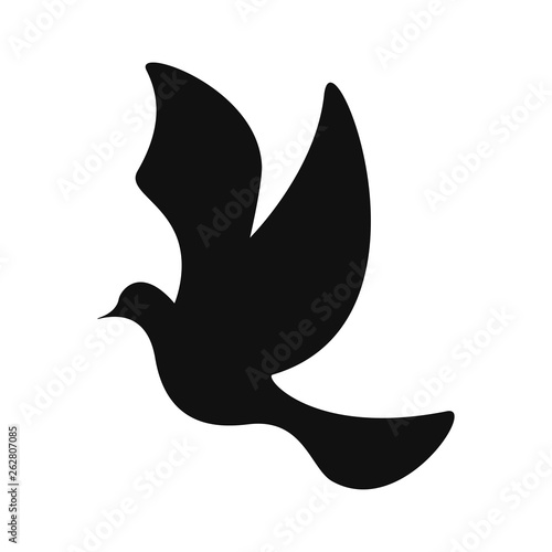 Silhouette of a flying dove. Dove in flight, silhouette dove on white background. Silhouette of a flying birds. Vector illustration.