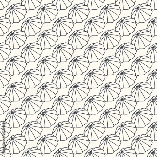 Seamless pattern with monochrome outlined shells. Nature background. Minimal style.