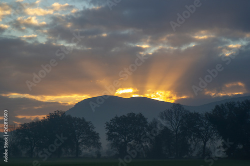 beautiful sunrise sunset country field mountain