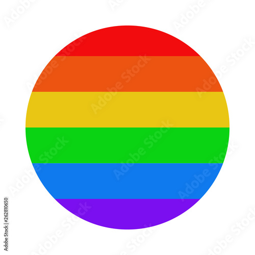 Circle with LGBT flag texture. Icon on white isolated background. Vector illustration.