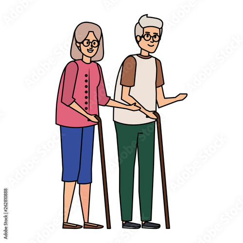 old couple with canes characters