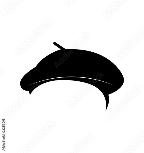 Black beret hat isolated on white background