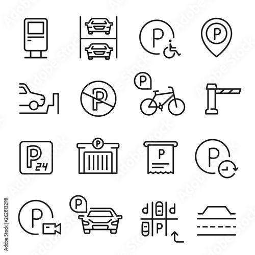 Parking line icon set, place to leave a vehicle