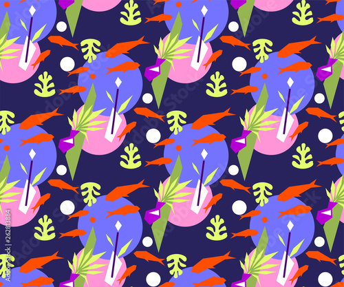 Vector Matisse inspired seamless pattern  colorful design  vector illustration