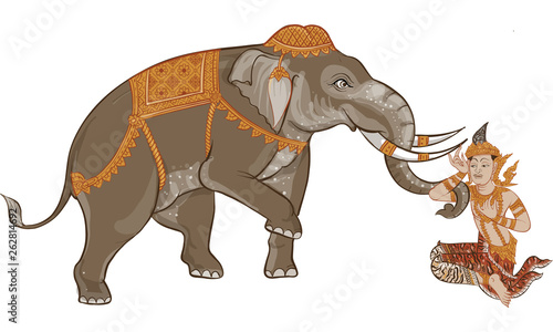 elephant in Thai traditional painting vector