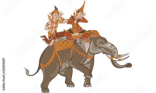 elephant in Thai traditional painting vector © Bhanupong