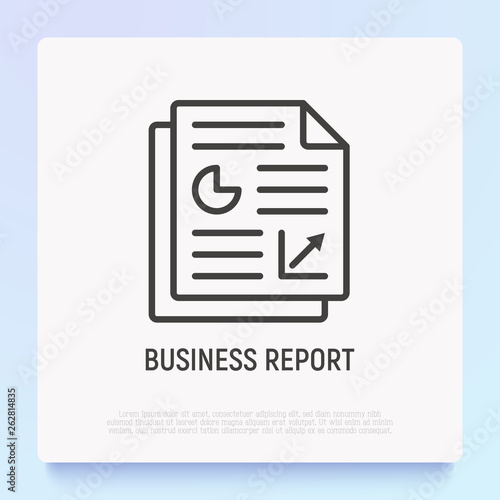 Business report thin line icon. Modern vector illustration of financial document.