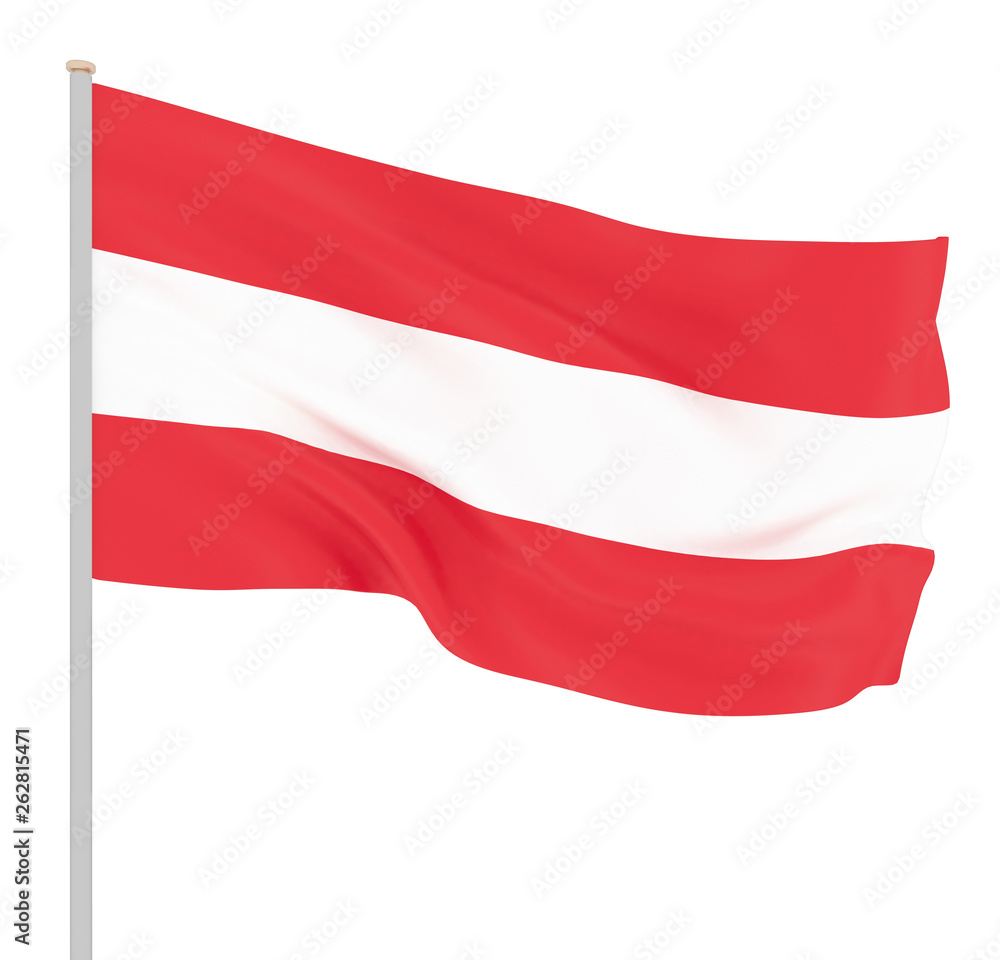 Austria flag blowing in the wind. Isolated on white. Background texture. Vienna, Austria. 3d rendering, wave. - Illustration Austria flag blowing in the wind. Isolated on white. Background texture. Vienna, Austria. 3d rendering, wave. - Illustration