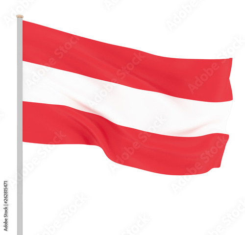 Austria flag blowing in the wind. Isolated on white. Background texture. Vienna, Austria. 3d rendering, wave. - Illustration