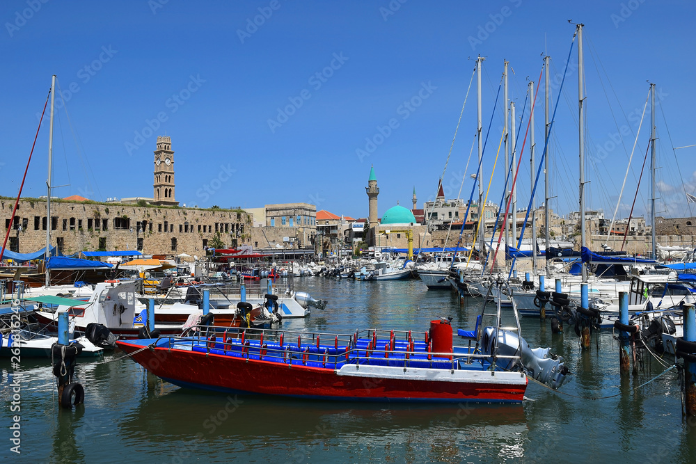 ancient port and marina, old city of Acre, Israel