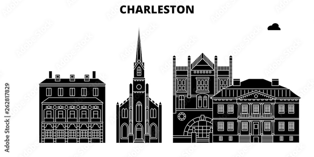 Naklejka premium Charleston, Stany Zjednoczone, ilustracja wektorowa zarys podróży panoramę