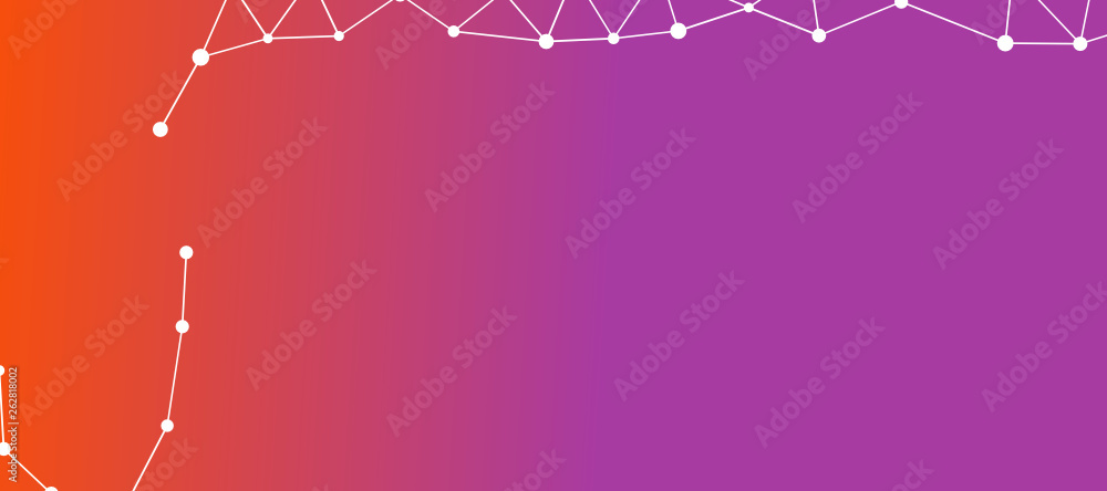 Abstrakt verbundene Punkte auf mehrfarbigem Hintergrund, technisch abstrakter Hintergrund. Technologiekonzept, LowPoly, Polygone, Dreiecke, Netzwerk, Soziales Netzwerk, IOT, Internet