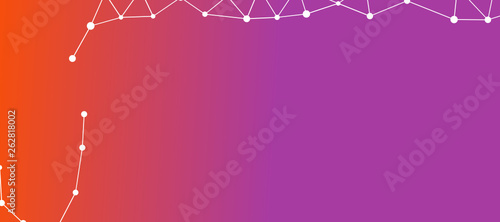 Abstrakt verbundene Punkte auf mehrfarbigem Hintergrund, technisch abstrakter Hintergrund. Technologiekonzept, LowPoly, Polygone, Dreiecke, Netzwerk, Soziales Netzwerk, IOT, Internet