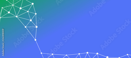 Abstrakt verbundene Punkte auf mehrfarbigem Hintergrund, technisch abstrakter Hintergrund. Technologiekonzept, LowPoly, Polygone, Dreiecke, Netzwerk, Soziales Netzwerk, IOT, Internet