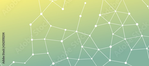 Abstrakt verbundene Punkte auf farbigem Hintergrund, technisch abstrakter Hintergrund. Technologiekonzept, LowPoly, Polygone, Dreiecke, Netzwerk, Soziales Netzwerk, IOT, Internet