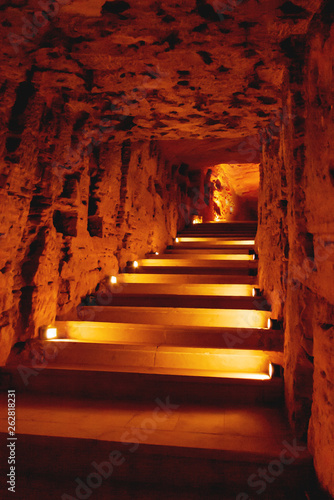 Underground part of ruins of the Roman amphitheatre of the II—IV centuries. Architectural landmark in Alexandria, Egypt.