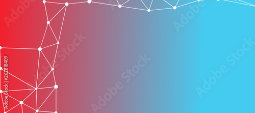 Abstrakt verbundene Punkte auf farbigem Hintergrund, technisch abstrakter Hintergrund. Technologiekonzept, LowPoly, Polygone, Dreiecke, Netzwerk, Soziales Netzwerk, IOT, Internet