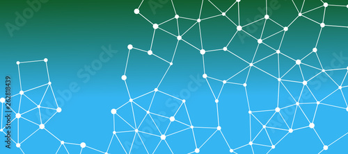 Abstrakt verbundene Punkte auf farbigem Hintergrund, technisch abstrakter Hintergrund. Technologiekonzept, LowPoly, Polygone, Dreiecke, Netzwerk, Soziales Netzwerk, IOT, Internet