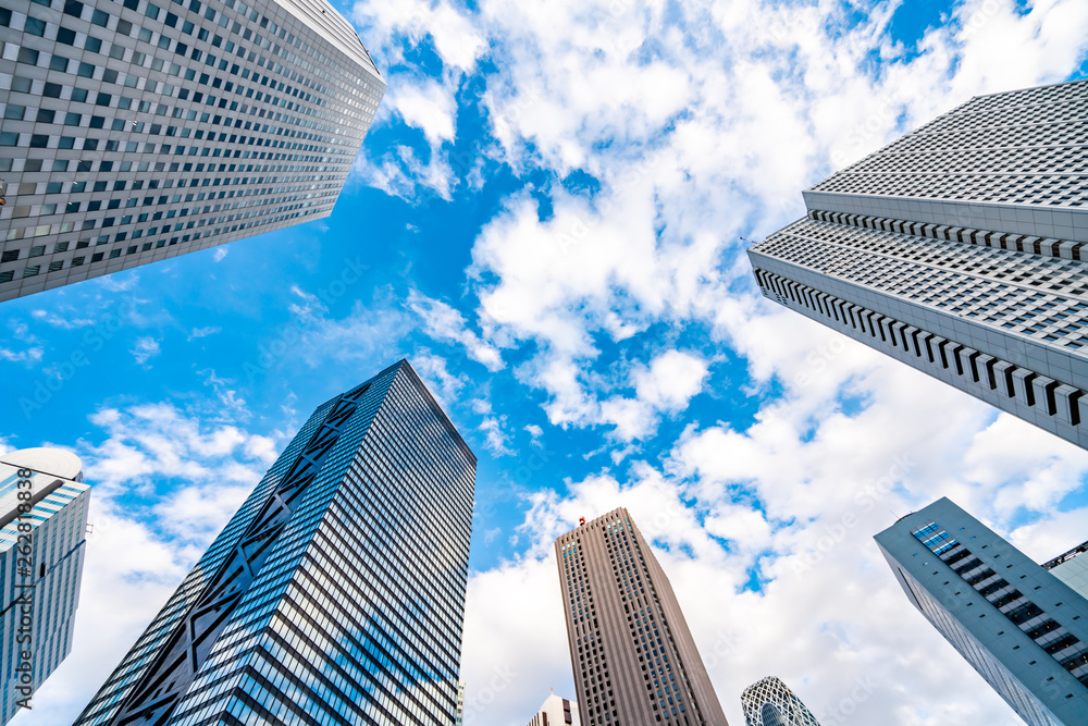 High-rise buildings and blue sky - Shinjuku, Tokyo, Japan High-rise buildings and blue sky - Shinjuku, Tokyo, Japan
