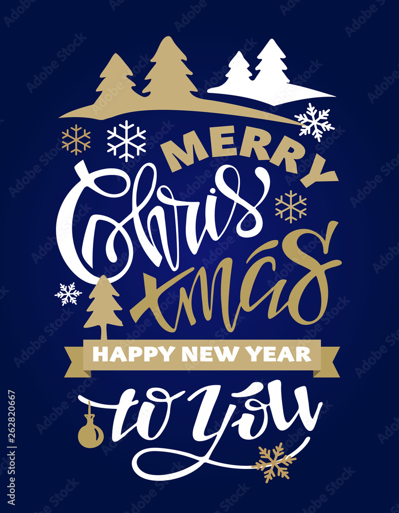 Obraz Wesołych Świąt i szczęśliwego nowego roku - napis kreatywny transparent etykiety