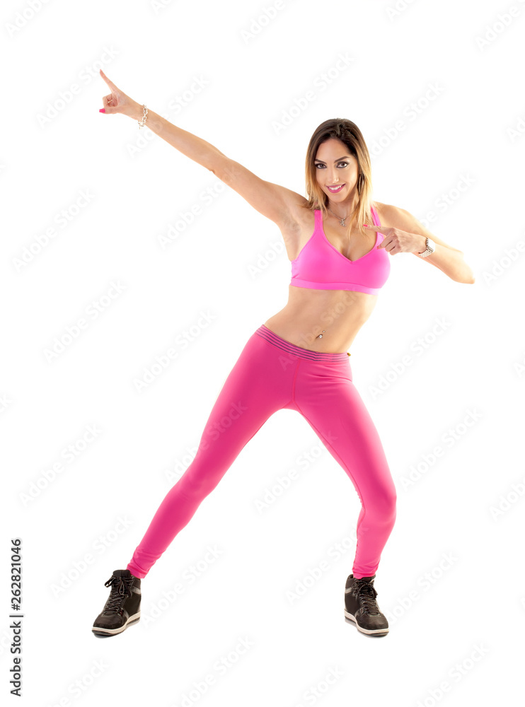 Zumba dance fitness instructor doing sport aerobic exercises