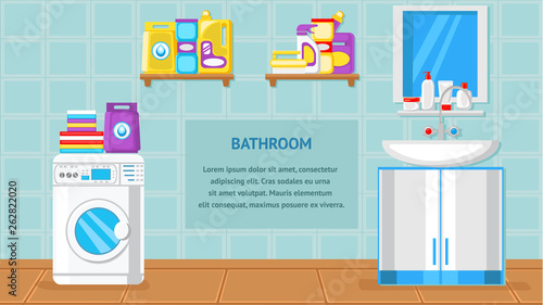 Bathroom Interior Vector Banner with Text Space