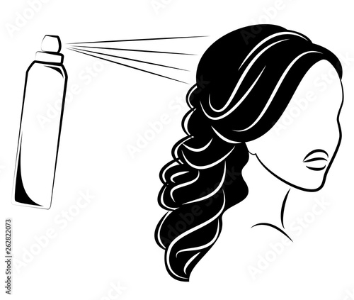 Silhouette of a lady's head. The girl in the beauty salon. A woman does her hair, varnishes her hair. Vector illustration.