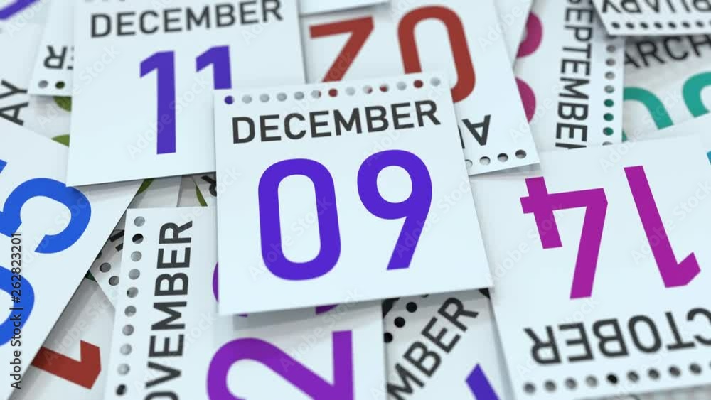 Calendar page shows December 9 date. 3D animation Calendar page shows December 9 date. 3D animation