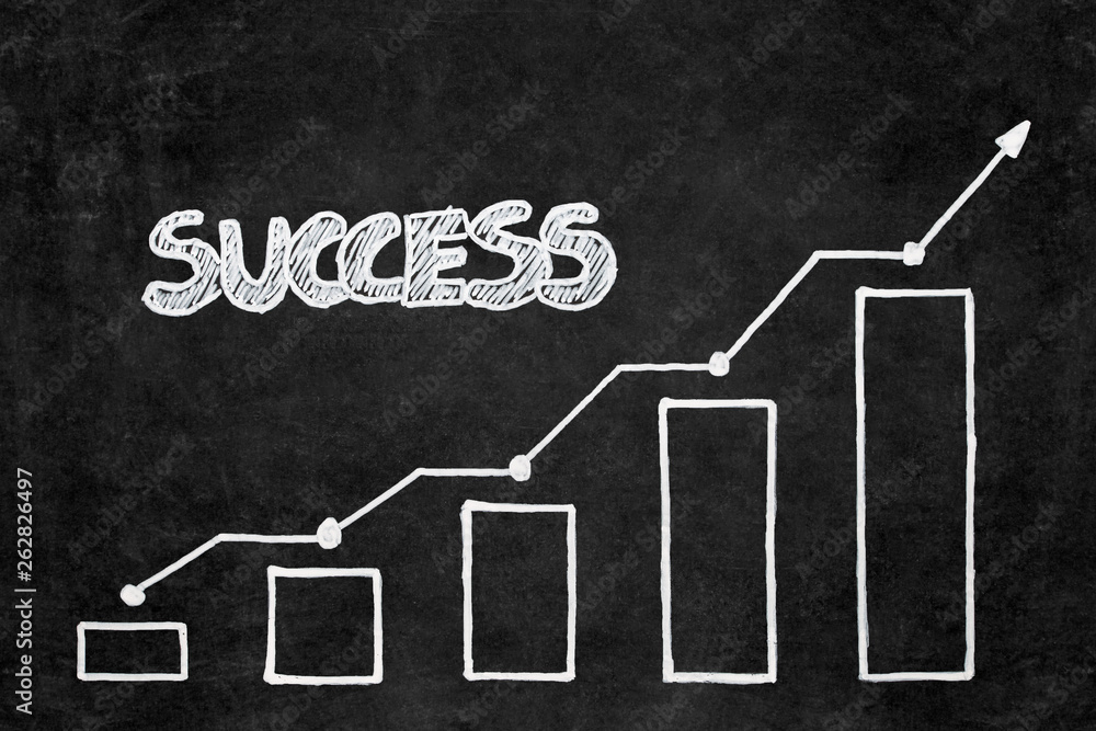 handwritten white chalk drawing graphs of success on blackboard with ...