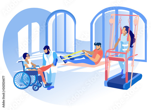 Rehabilitation Disabled Physiotherapy Vector.